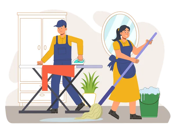 House cleaner clean house  Illustration