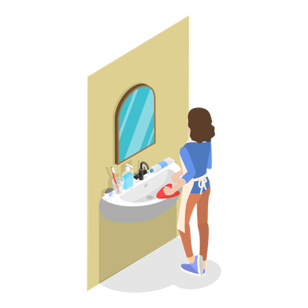 House cleaner cleaning bathroom  Illustration