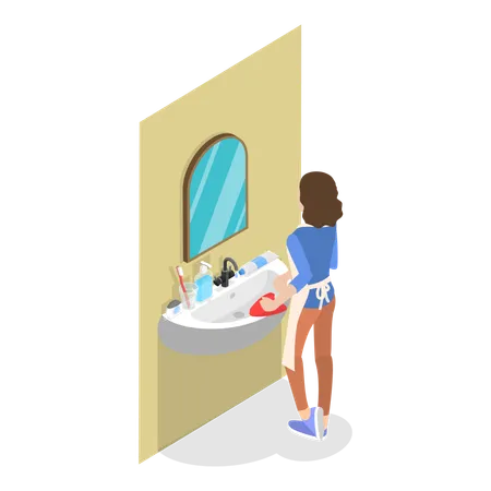 House cleaner cleaning bathroom  Illustration
