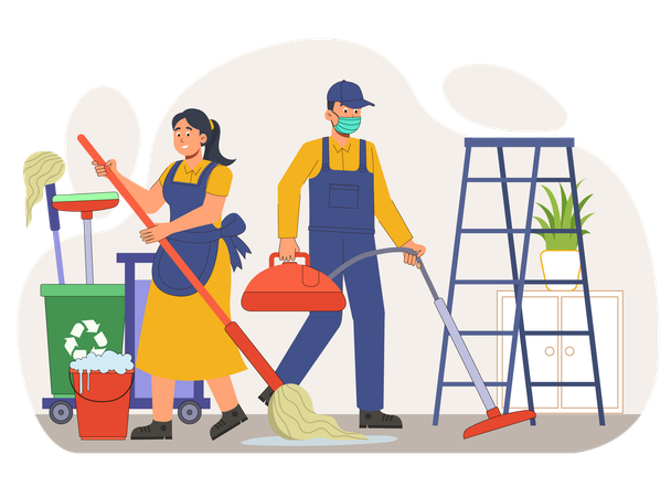 House cleaner cleaning home  Illustration