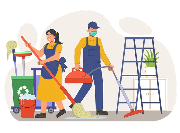 House cleaner cleaning home  Illustration