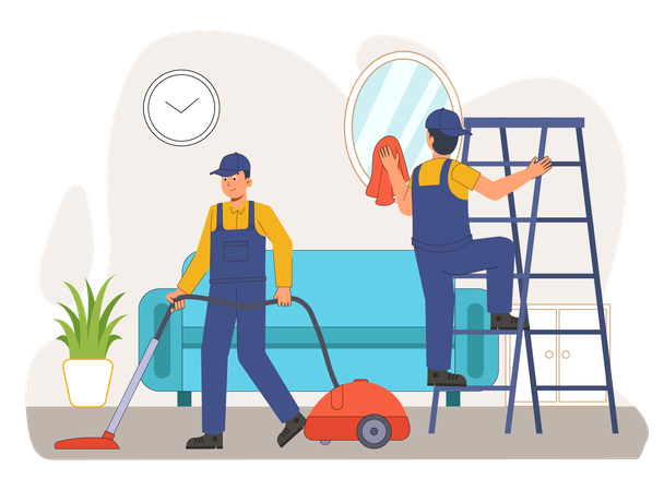 House cleaner cleaning house  Illustration