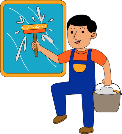 House cleaner cleaning window  Illustration