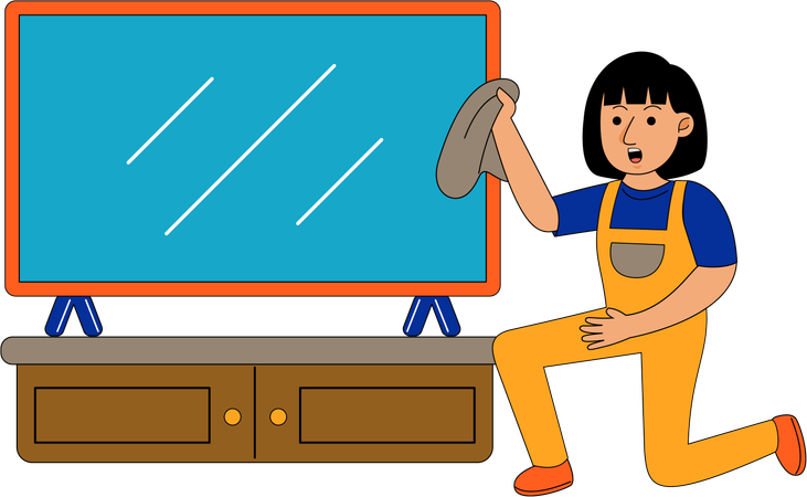 House Cleaner Woman cleaning tv  Illustration
