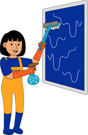 House Cleaner Woman cleaning window  Illustration