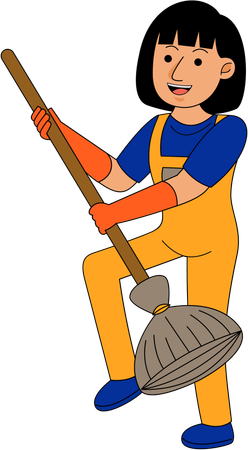 House Cleaner Woman with mop  Illustration