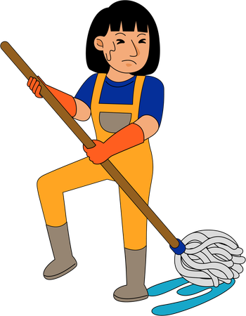 House Cleaner Woman with mop  Illustration