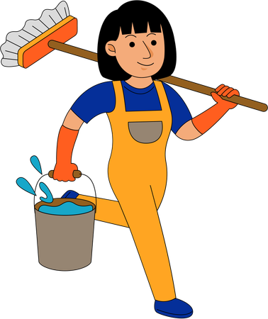 House Cleaner Woman with mop  Illustration