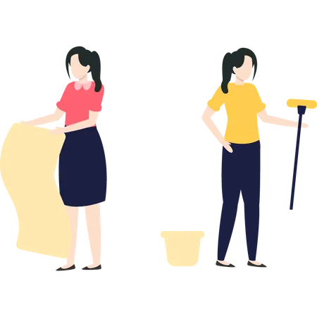 House cleaners working on cleaning house Illustration