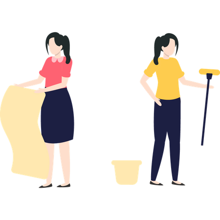 House cleaners working on cleaning house  Illustration