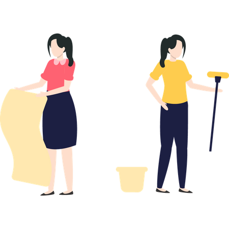 House cleaners working on cleaning house  Illustration