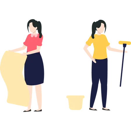 House cleaners working on cleaning house  Illustration