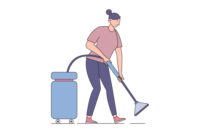 House Cleaning With Vacuum Machine  일러스트레이션