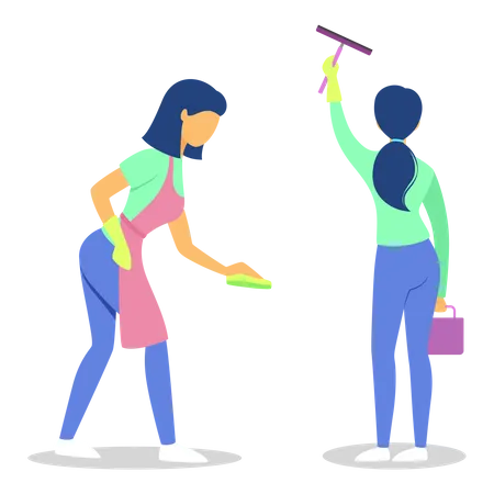 Cleaning Set Collection Of Woman Doing Housework Professional Occupation Janitor Washing Floor Isolated Vector Illustration In Cartoon Style Illustration