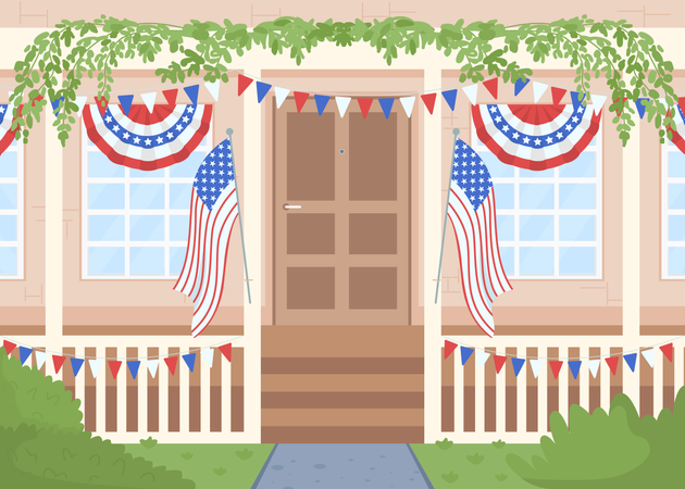 House decorated for Independence day  Illustration