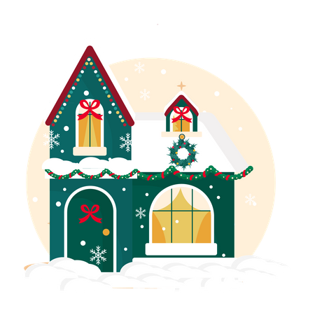 House decorated with Christmas decoration  Illustration