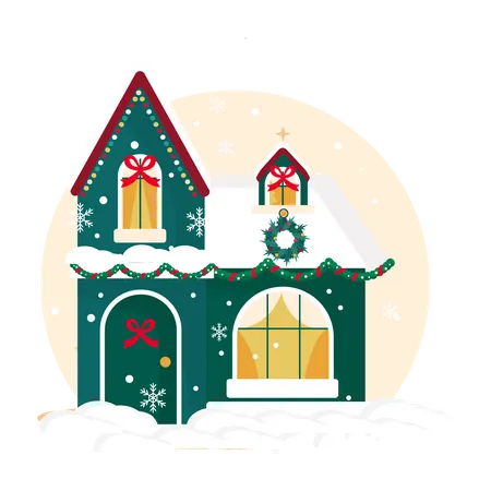 House decorated with Christmas decoration  Illustration