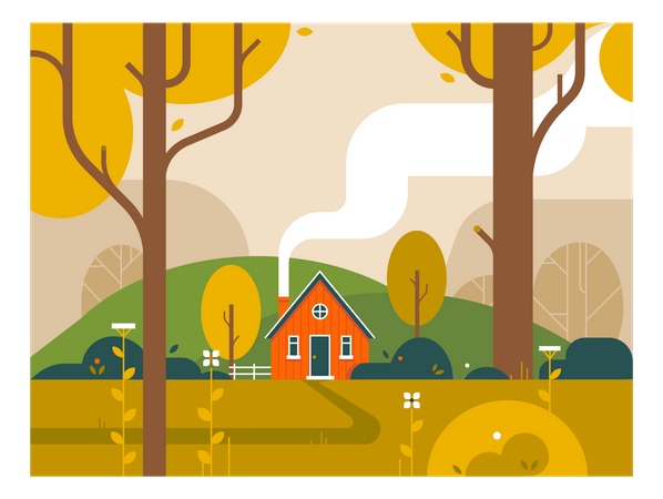 House In Woods Illustration