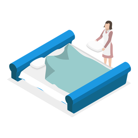 House keeping lady cleaning bed  Illustration