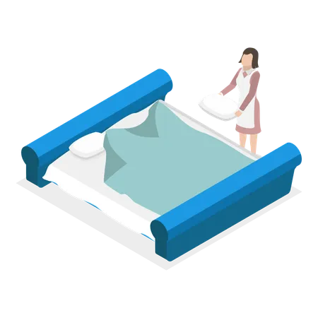 House keeping lady cleaning bed  Illustration