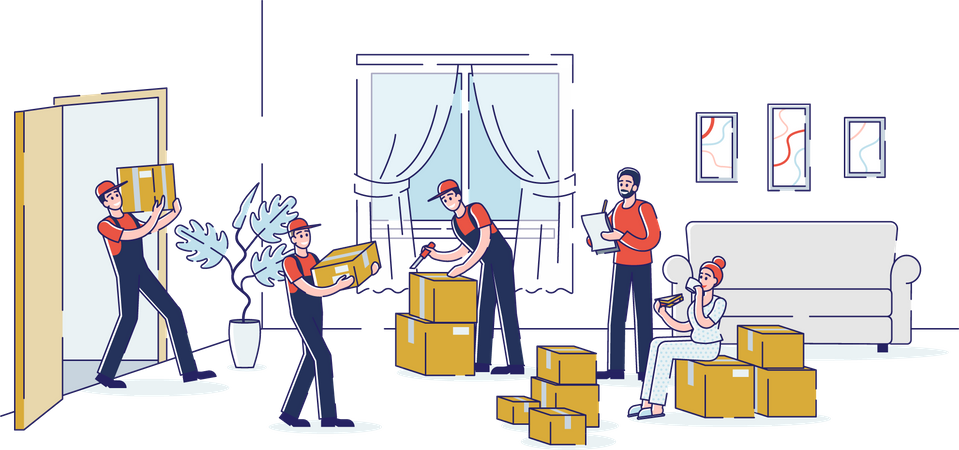 House loaders shifting boxes to new home Illustration
