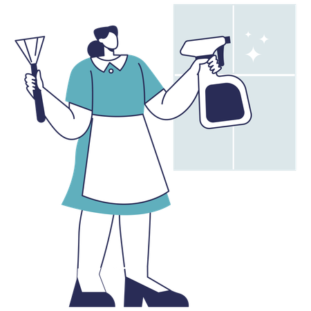 House Maid clean window  Illustration