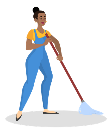 House maid in uniform cleaning the floor with broom  Illustration