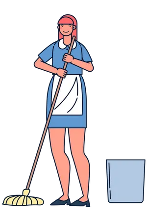 House Maid mopping floor Illustration