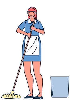 House Maid mopping floor  Illustration