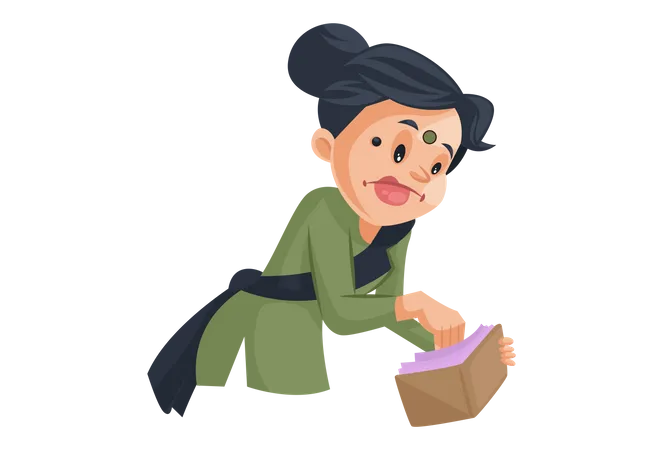 House maid stealing money from money Illustration
