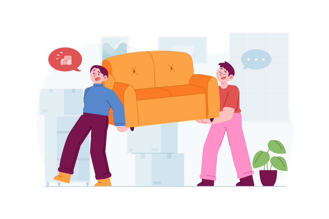 House movers picking up sofa  Illustration