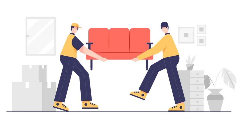 Young Service Man For Moving And Transporting Things And Objects People Pack And Transport Furniture To A New Place Cartoon Charactor Vector Illustration 일러스트레이션