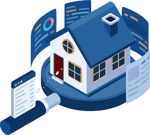 House on Magnifying Glass with Data Analysis  Illustration