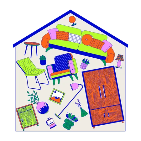 House Overloaded With Belongings 2 D Linear Illustration Concept Messy Home Domestic Stuff At Home Cartoon Scene Background Overconsumption Problem Metaphor Abstract Flat Vector Graphic Illustration