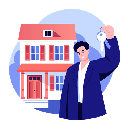 House owner showing home keys  Illustration