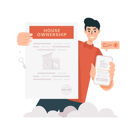 A Man With Home Ownership Letter To Sell His House Illustration
