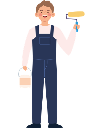 House Painter Man Working on Labor Day  Illustration
