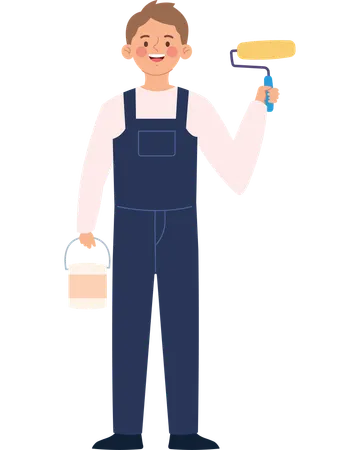 House Painter Man Working on Labor Day  Illustration