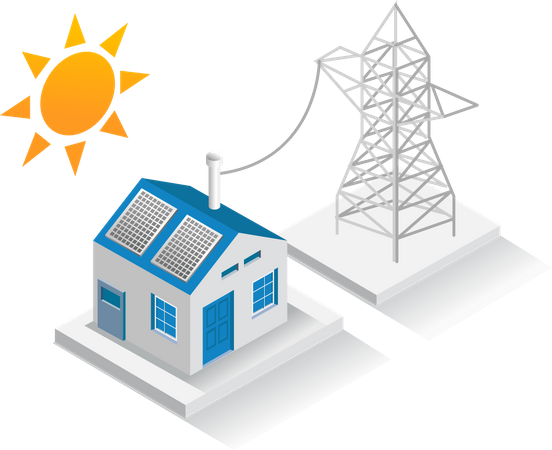House powered with solar energy Illustration