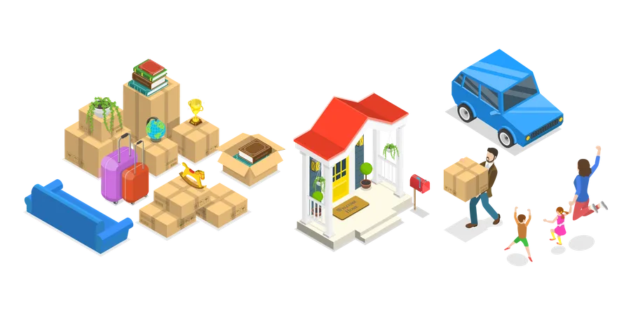 3 D Isometric Flat Vector Conceptual Illustration Of House Moving And Relocation Service Illustration