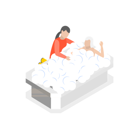 House servant helping elderly people to bath  Illustration