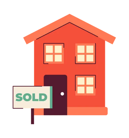 House Sold Real Estate Sign 2 D Illustration Concept New Home Bought Purchased Property Isolated Cartoon Object White Background Residential Building Auction Metaphor Abstract Flat Vector Graphic Illustration