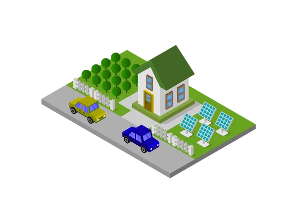 House wit solar panel Illustration
