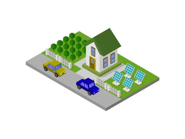 House wit solar panel  Illustration