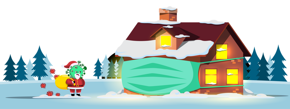 House with face mask and Santa virus Illustration