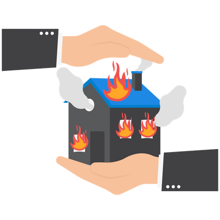 House with fire flames showing burning house  Illustration
