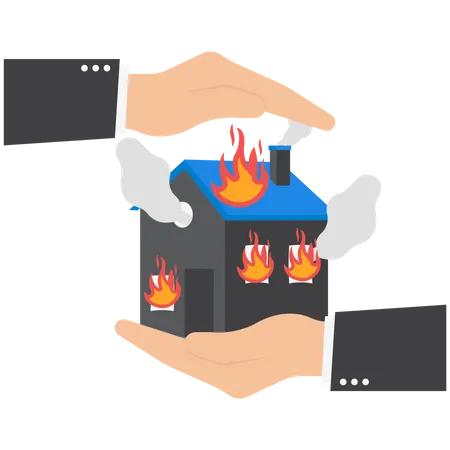 House with fire flames showing burning house  Illustration