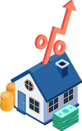 House with Interest Rate Arrow Rising Up Mortgage Rate and Real Estate Investment  イラスト