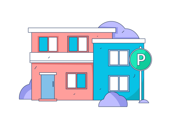 House with parking zone outside  イラスト