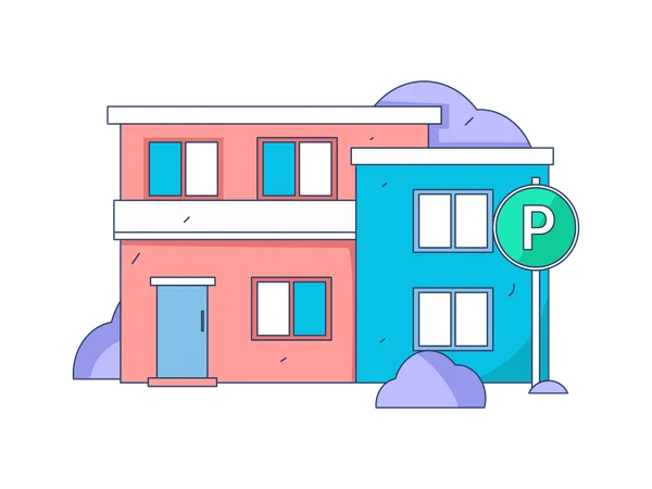 House with parking zone outside  イラスト